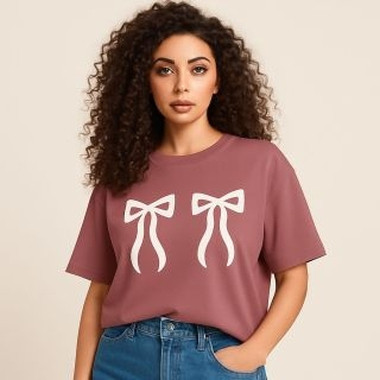 تيشرت فيونكه هاي وسط اوفرسايز قطن صافي