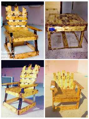 طاوله واثنين كرسي خشب تفصيل يدو